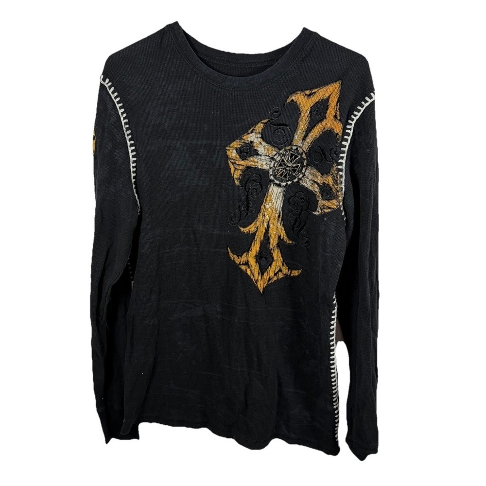 Raw State Thermal Shirt Black‎ M Cross Wings Affliction Style Redemption Grunge